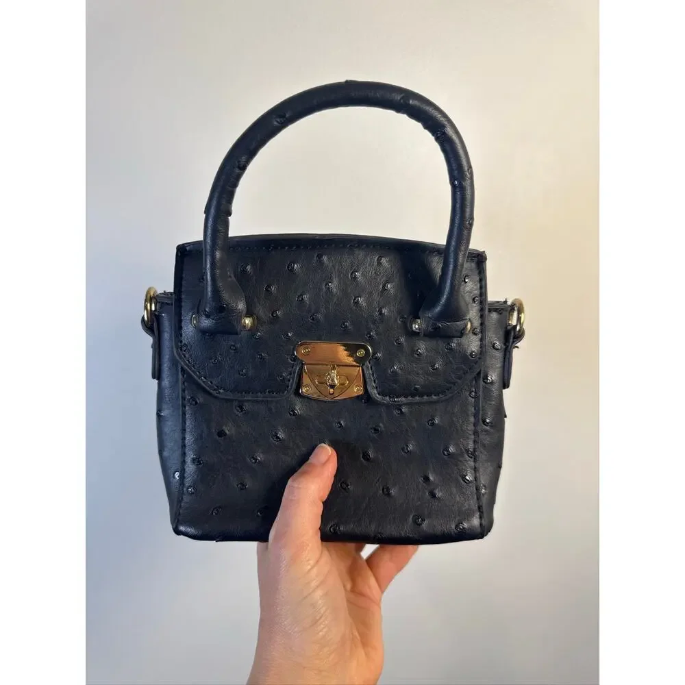 Mellow World Mini Faux Ostrich Leather Top Handle Handbag - Black & Gold